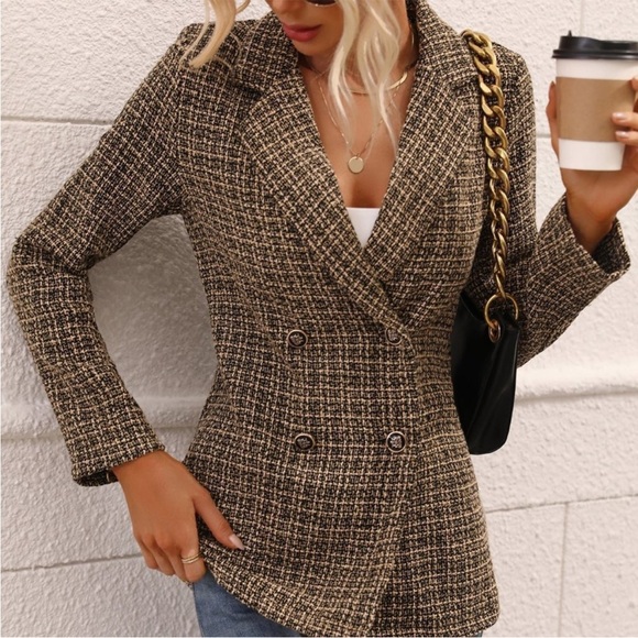 Business casual double breasted plaid blazer - Picture 5 of 5